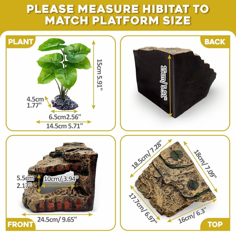 GOZILLA Reptile Accessories for Tank, Basking Platform Hideout, Bearded Dragon Hide and Cave Decor for Turtle,Snake and Lizard.(Brown-L-Kit) - Image 2